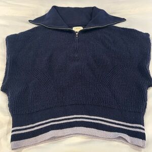 Anthropologie Navy and Gray Cowl Neck Sweater